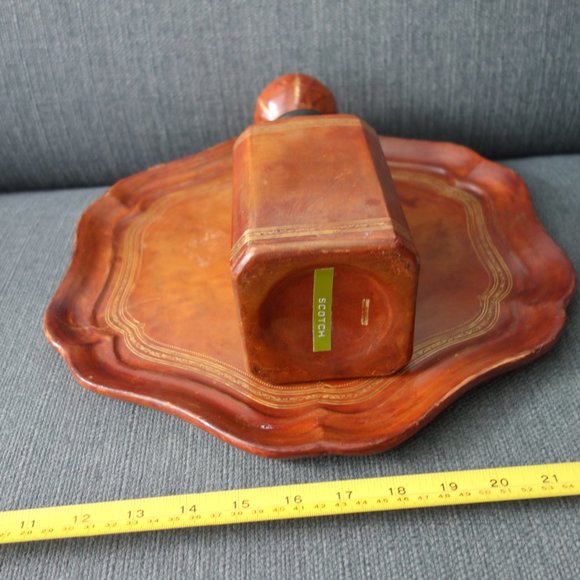 Vintage Genuine Calf Leather Wrapped Decanter and Tray Made in Italy - Picture 14 of 14